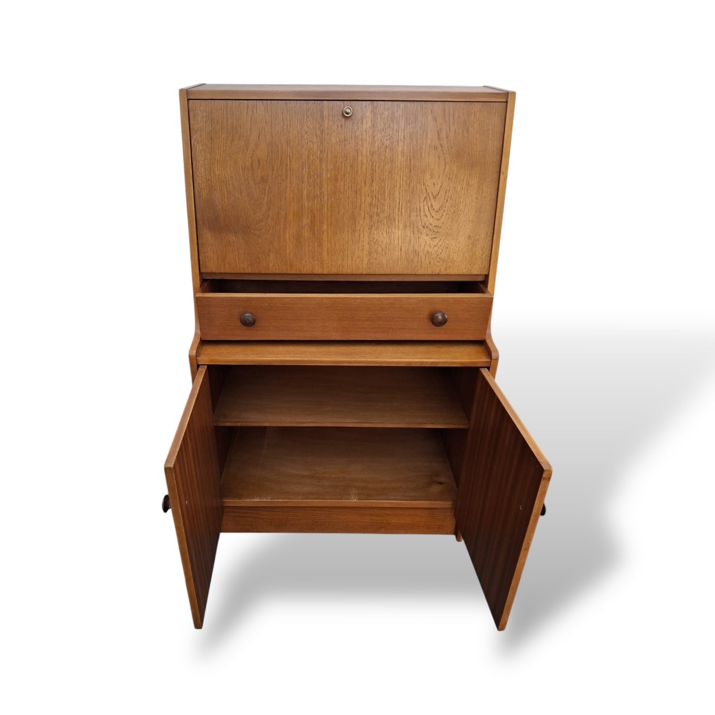 Mid Century Remploy Teak Writing Bureau / Compact Fall Front Desk