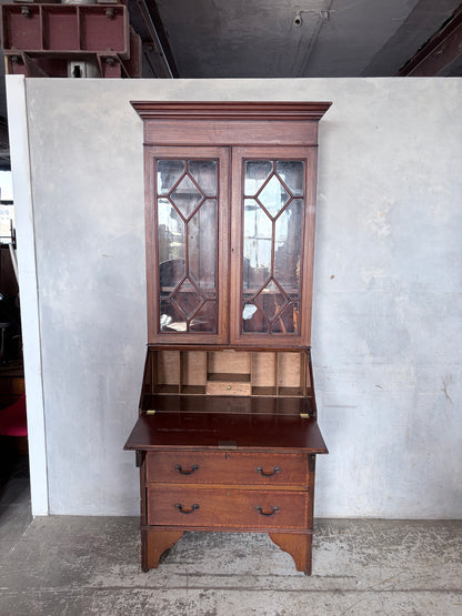 Antique Edwardian Mahogany Glazed Bureau Bookcase