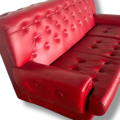 Mid Century Vintage Red Leather 3-Seater Sofa
