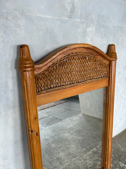 Mid Century Modern Large Bamboo and Pine Hallway Mirror