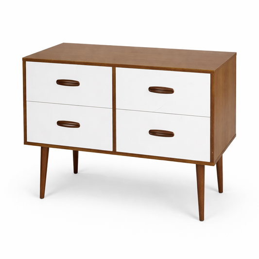 Mid-Century Storage Unit – Teak Cabinet With White Formica Drawers, Compact Sideboard