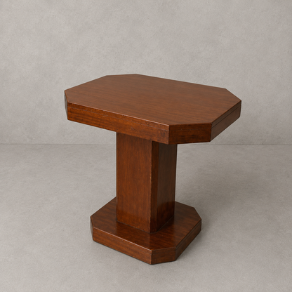 Art Deco Walnut Pedestal Side Table | Octagonal Lamp Table