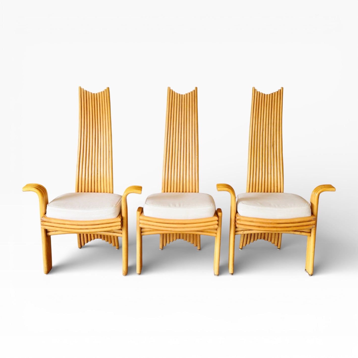 Set of 6 Modernist Tall Back Bamboo Dining Chairs by Arthur Edwards for McGuire
