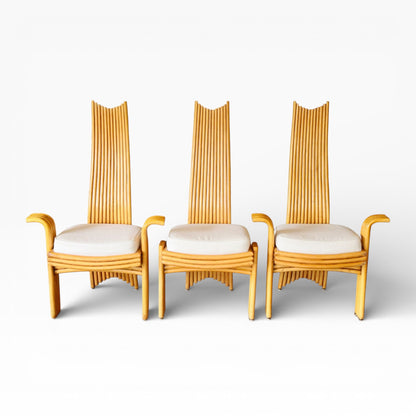 Set of 6 Modernist Tall Back Bamboo Dining Chairs by Arthur Edwards for McGuire