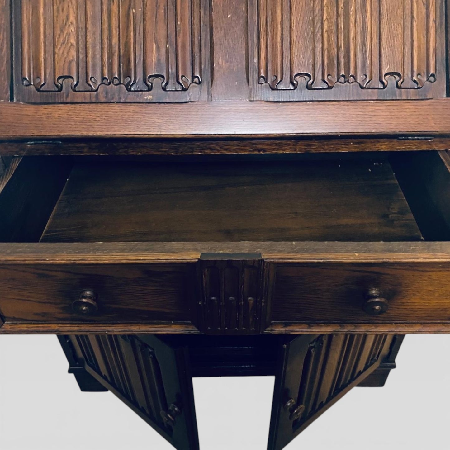 Vintage Oak Writing Bureau – Classic Secretary Desk with Fall-Front Storage Cabinet