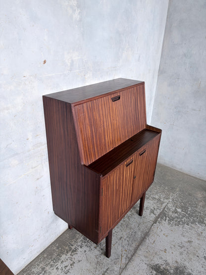 Mid Century Walnut & Teak Bureau Desk Cabinet