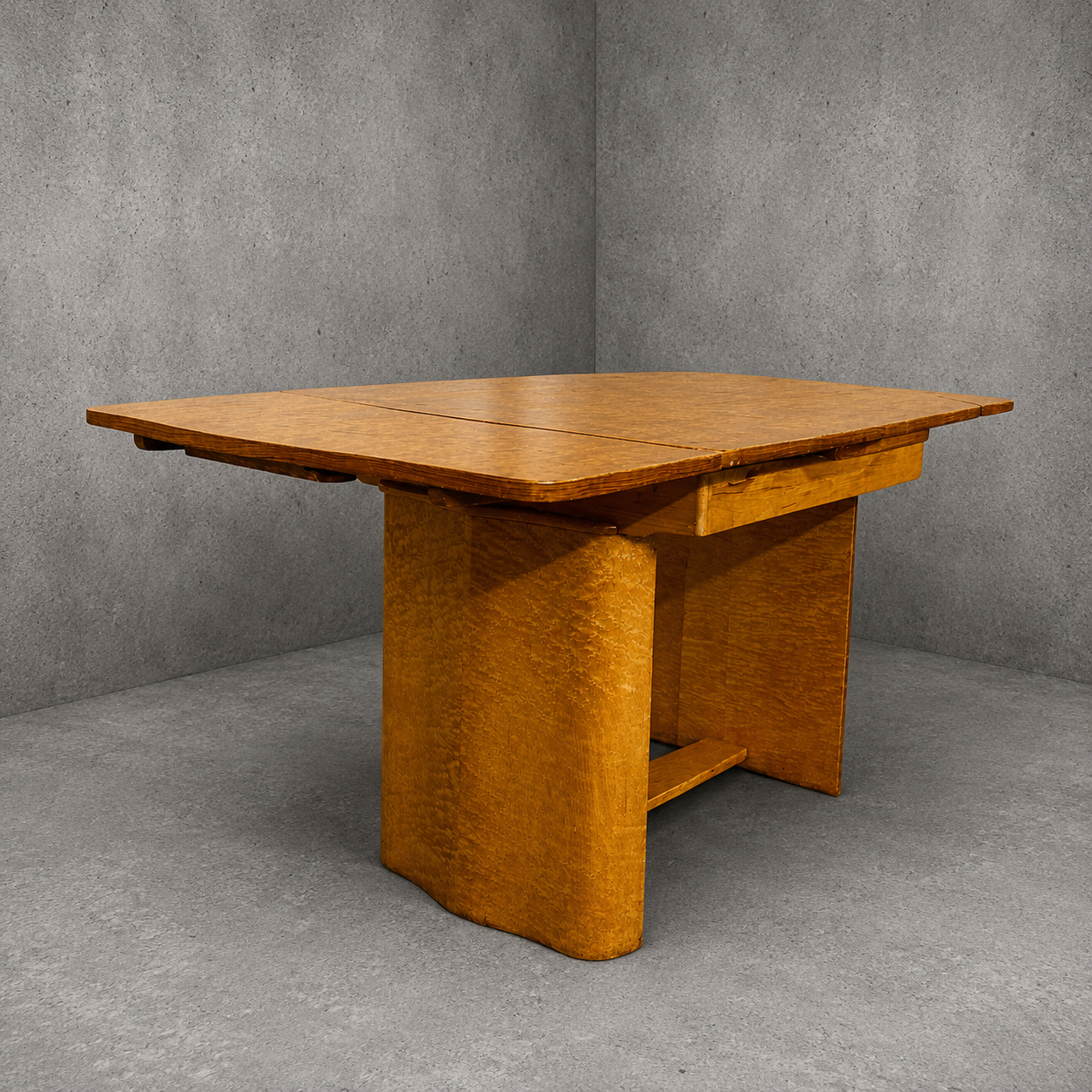 Art Deco Bird’s Eye Maple Draw Leaf Extending Dining Table | 1930s Pedestal Dining Table