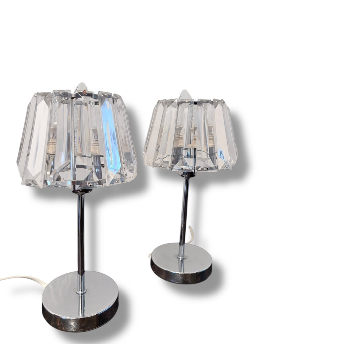 Vintage Chrome Table Lamps with Faceted Acrylic Shades Pair