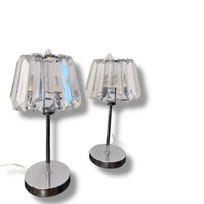 Vintage Chrome Table Lamps with Faceted Acrylic Shades Pair