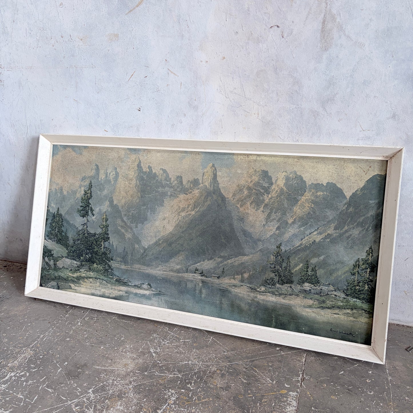 Vintage Framed Mountain Landscape Print by Arno Lemke – ‘The Dolomites’