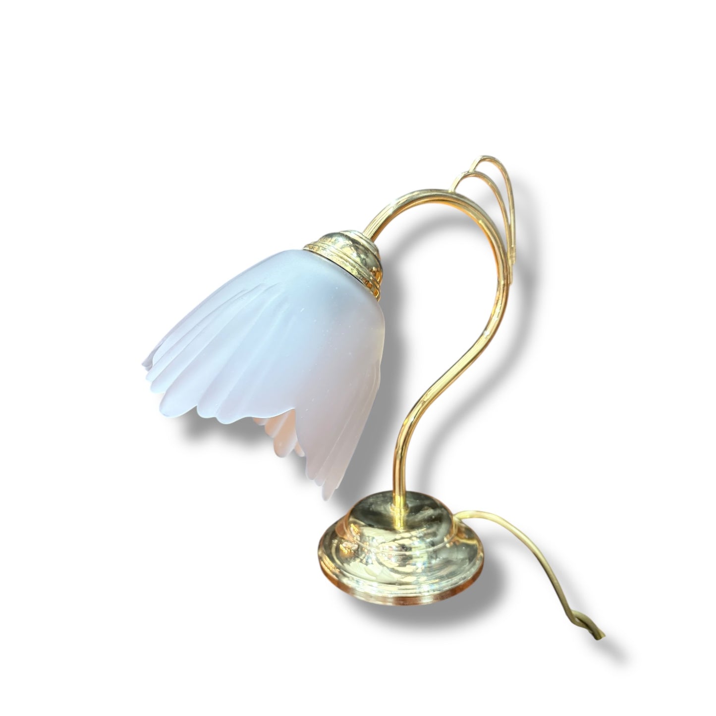 Vintage Brass & Frosted Glass Flower Table Lamp | Art Nouveau