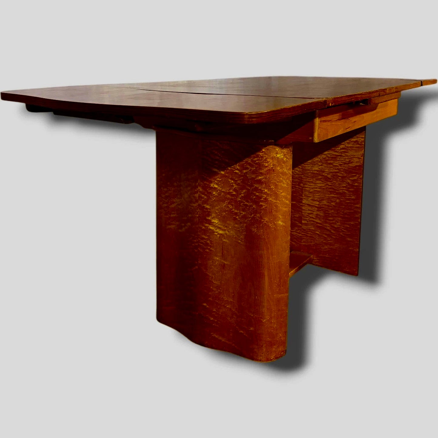 Art Deco Bird’s Eye Maple Draw Leaf Extending Dining Table | 1930s Pedestal Dining Table