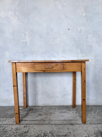 Vintage Compact Pine Writing Desk with Drawer