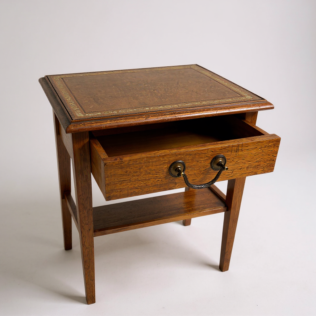 Vintage Oak Bedside Cabinet with Drawer & Leather Inlay Top | Antique Nightstand Table