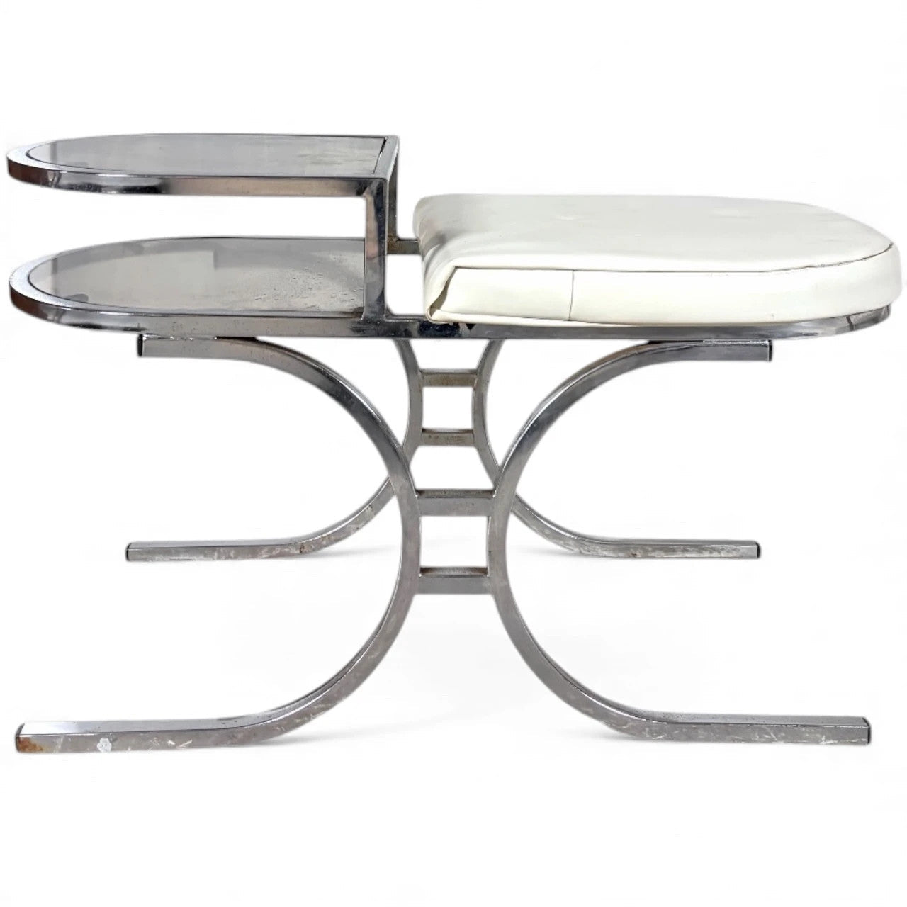 Mid-Century Chrome & Smoked Glass Space Age Telephone Bench