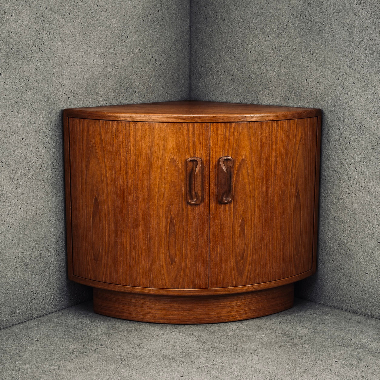 Mid Century G Plan Fresco Teak Curved Corner Cabinet