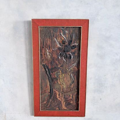 1966 Mid Century Brutalist Expressionist Oil Painting – Heavy Impasto Still Life – C. Bradshaw