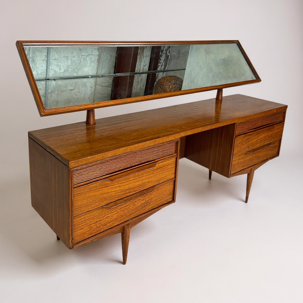 White & Newton Mid-Century Dressing Table with Mirror | Vintage Teak Vanity
