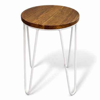 Vintage Elm Bar Stool with White Hairpin Legs