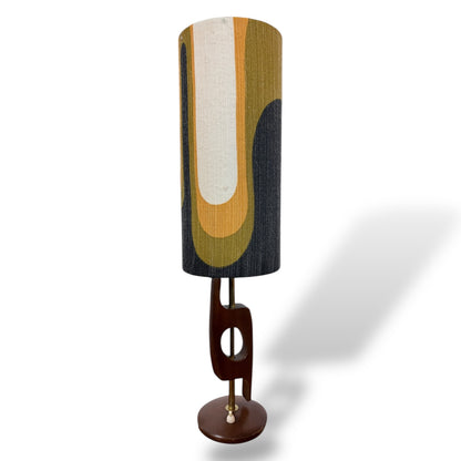 Mid Century Teak and Brass Table Lamp with Vibrant Handmade Shade by Lightfandango
