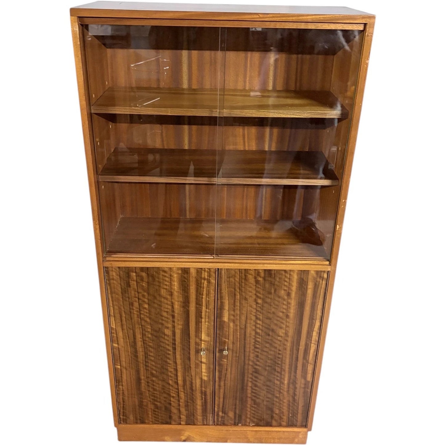Morris of Glasgow Walnut & Teak Slim Bookcases — Matching Pair