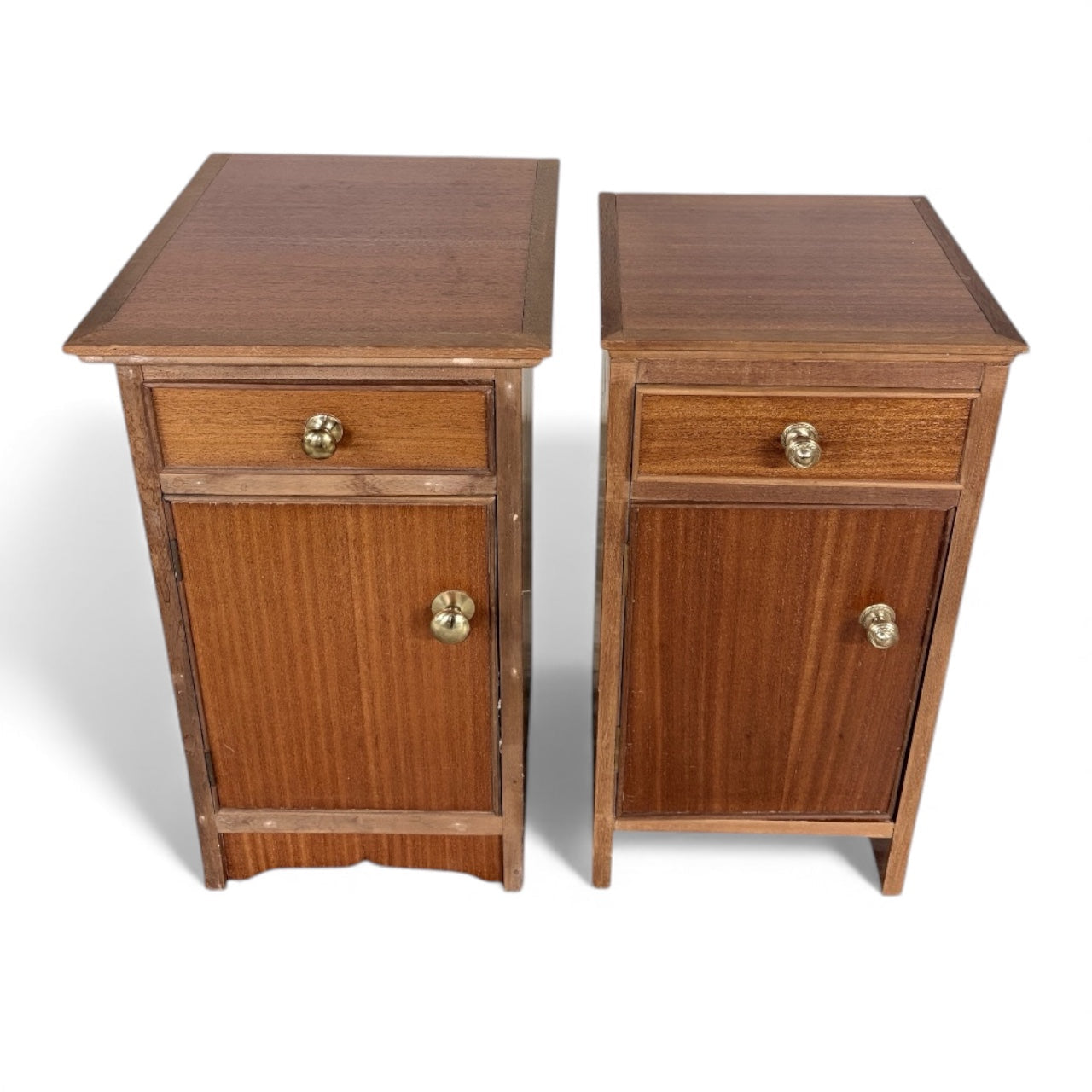 Pair of Mid Century Vintage Bedside Cabinets – Wooden Mismatched Nightstands with Storage