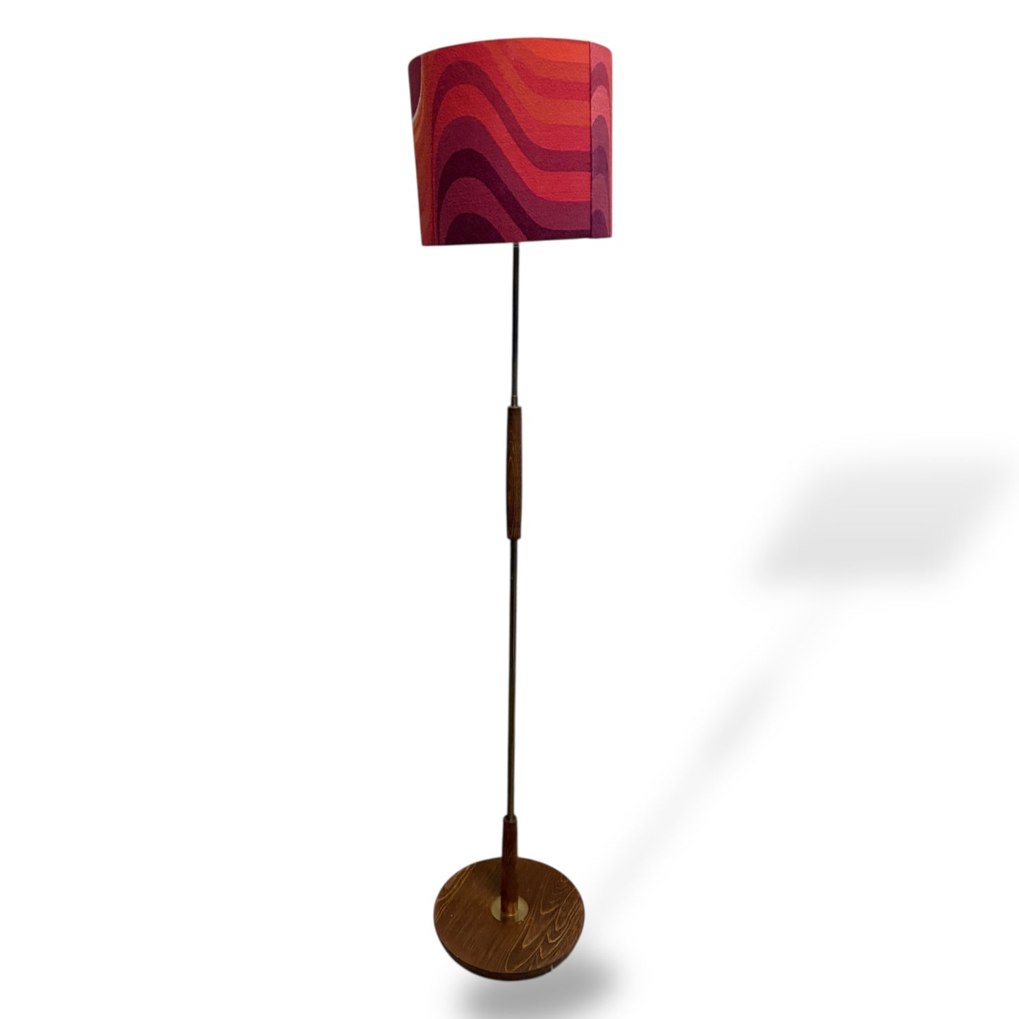 Vintage Teak Floor Lamp Mid Century Modern | Retro Standard Lamp with Fabric Shade — view 5