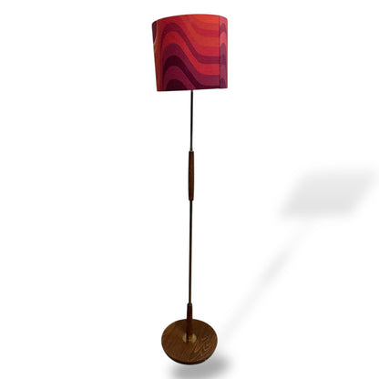 Vintage Teak Floor Lamp Mid Century Modern | Retro Standard Lamp with Fabric Shade — view 5