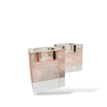 Vintage Lucite Tealight Candle Holders – Clear Acrylic Block Design (Pair) — view 3