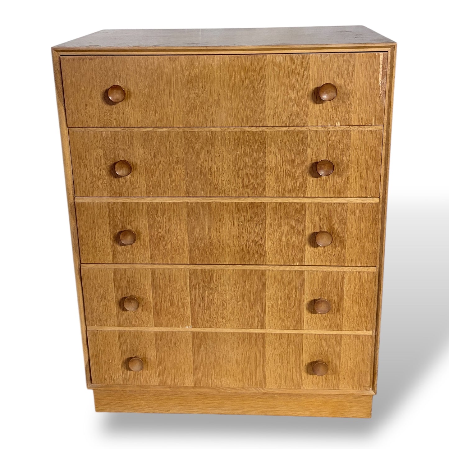 Mid-Century Meredew Oak Tallboy Chest of Drawers — view 4