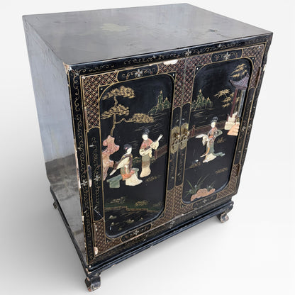Chinese Black Lacquer Cocktail Cabinet with Mother of Pearl Inlay