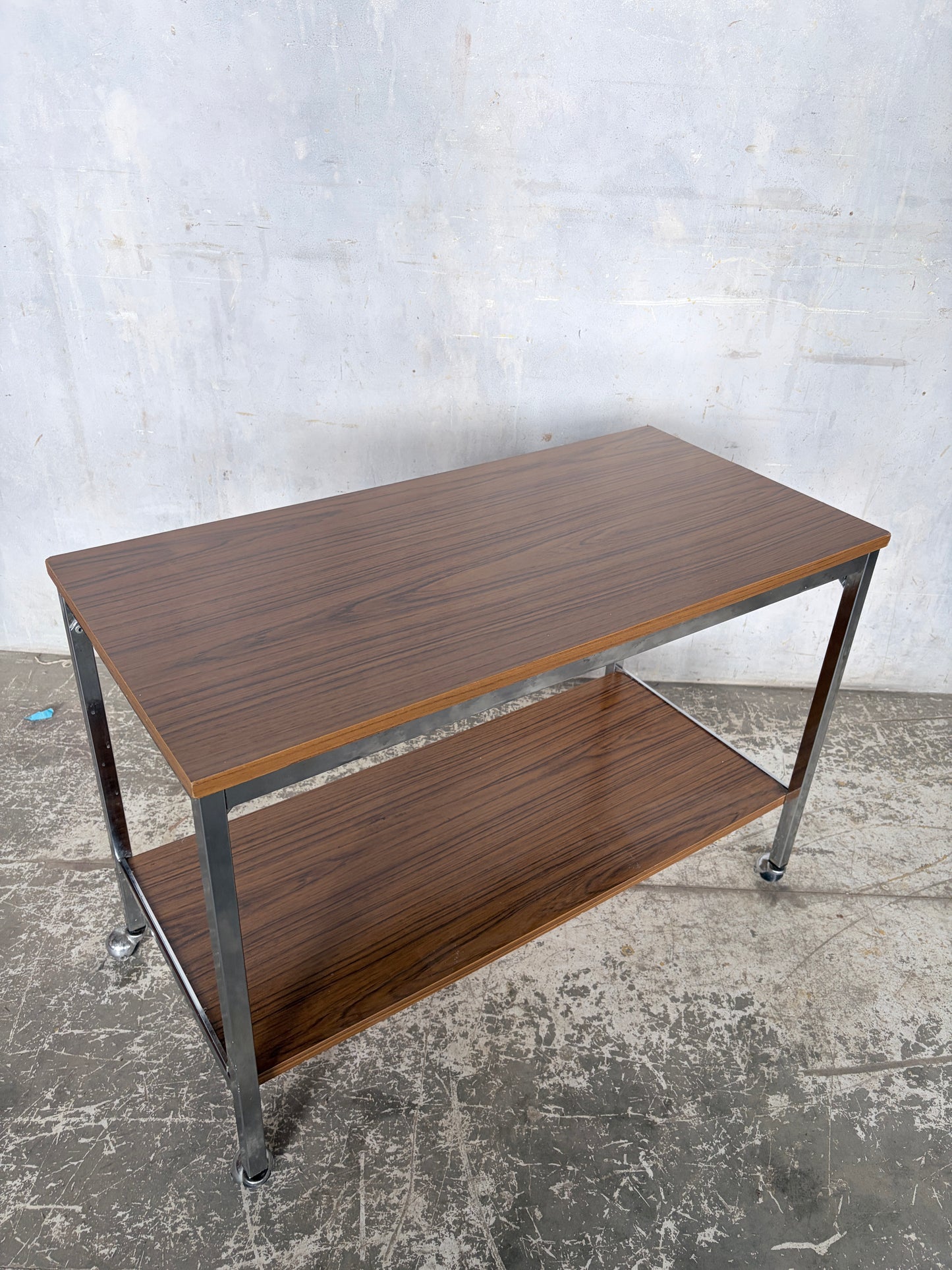 Mid Century Walnut & Chrome Drinks Trolley on Castors
