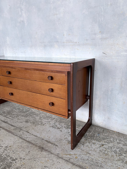 Mid Century William Lawrence Teak Sleigh Leg Chest of Drawers
