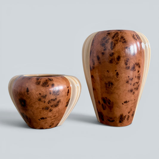 Pair of Art Deco Walnut Burl Effect Ceramic Vases