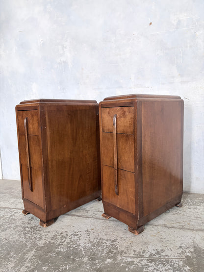 Pair of Art Deco Walnut Bedside Cabinets