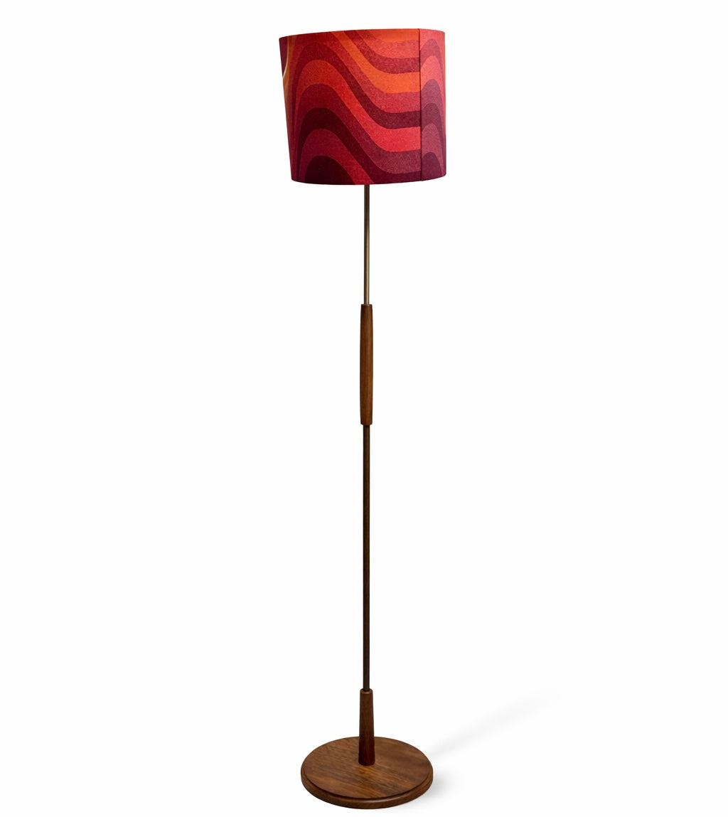 Vintage Teak Floor Lamp Mid Century Modern | Retro Standard Lamp with Fabric Shade