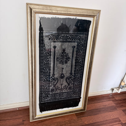 Framed Vintage Islamic Prayer Rug Woven Textile Wall Art Gold Frame