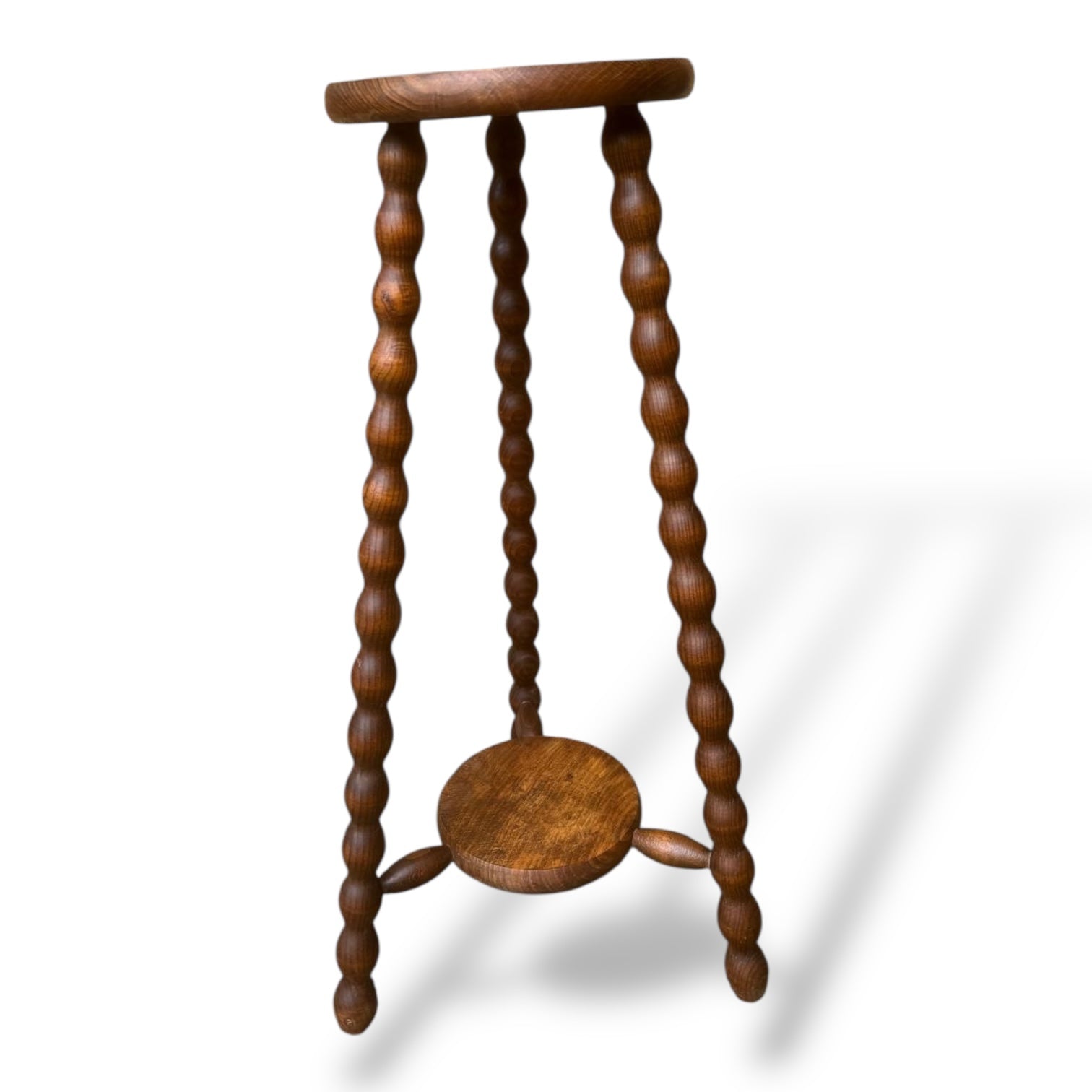 Tall French Bobbin Stool | Antique French Turned Wood Plant Stand | Rustic Country Accent — view 6