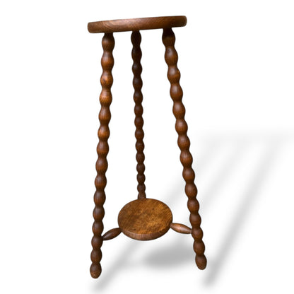 Tall French Bobbin Stool | Antique French Turned Wood Plant Stand | Rustic Country Accent — view 6