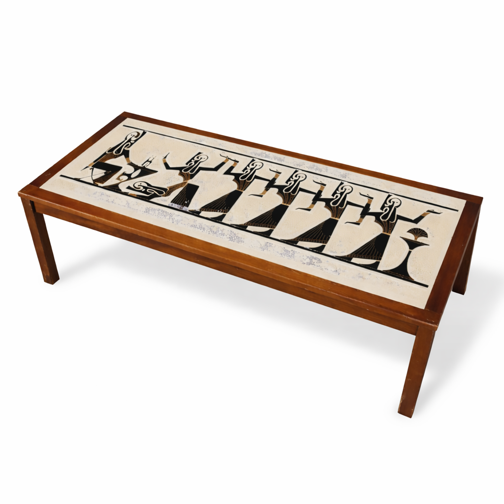 Mid-Century Egyptian-Style Teak and Tile Coffee Table