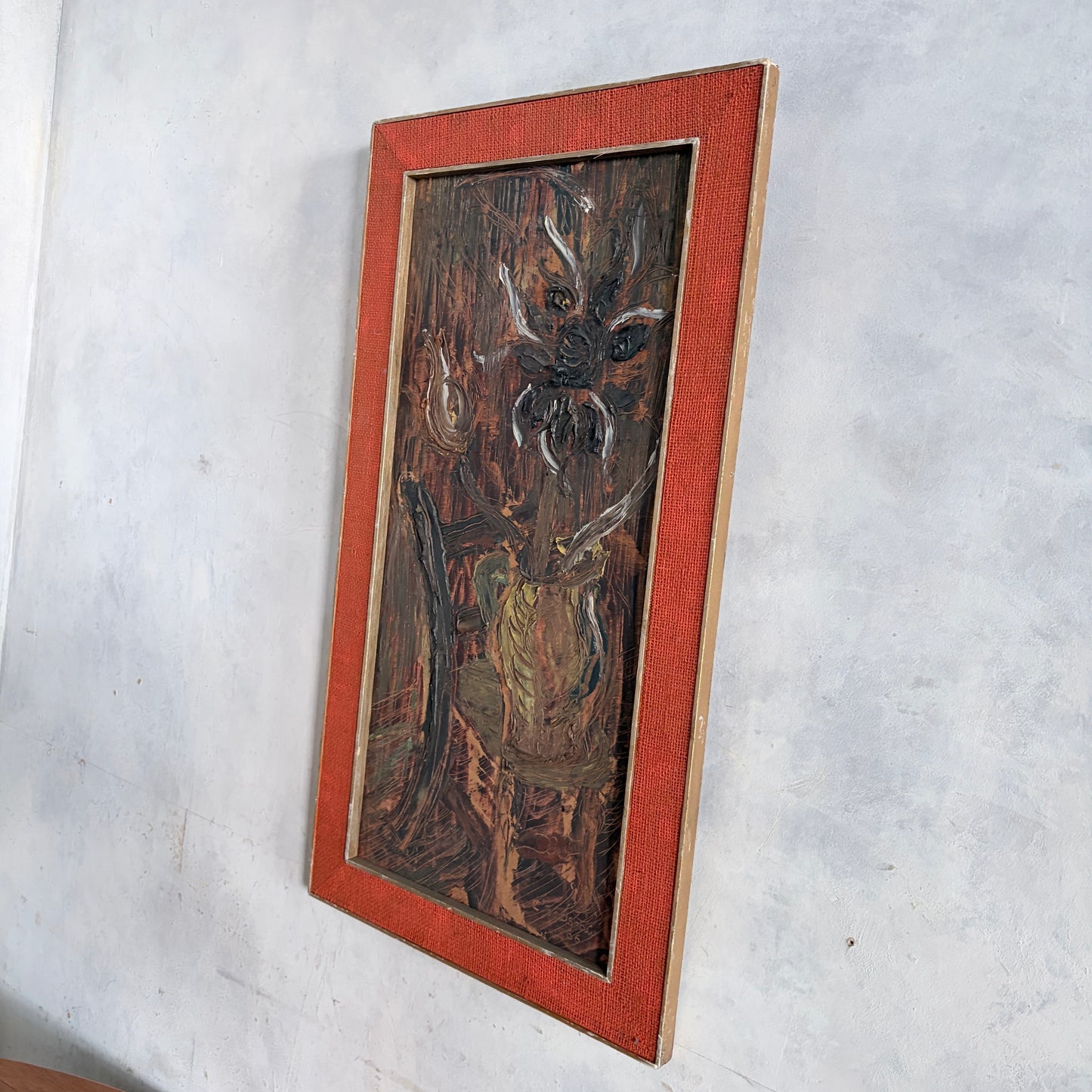 1966 Mid Century Brutalist Expressionist Oil Painting – Heavy Impasto Still Life – C. Bradshaw