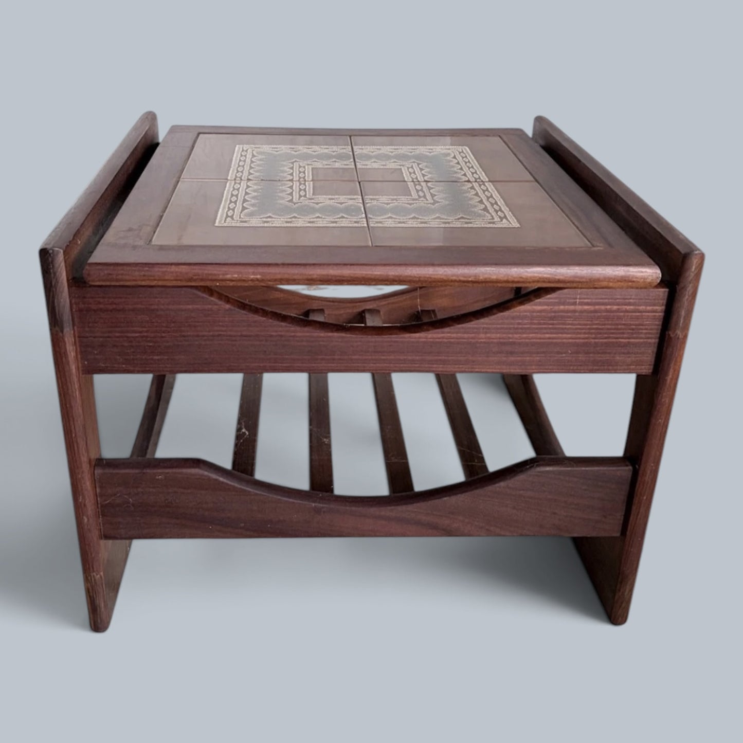 Danish Mid Century Teak & Ceramic Tile Coffee Table and Magazine Rack