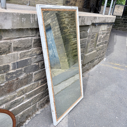 Mid Century Tall Faux Bamboo Floor Mirror in White & Gilt