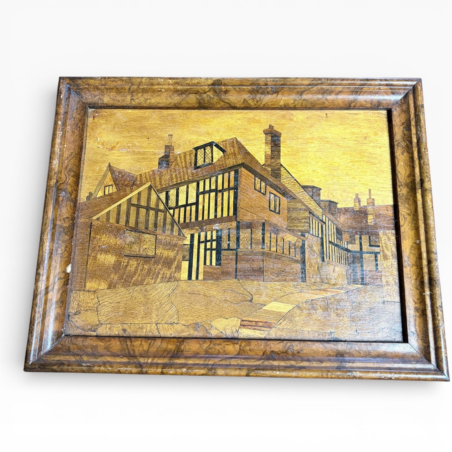 Antique Architectural Wood Marquetry Panel with Walnut Frame
