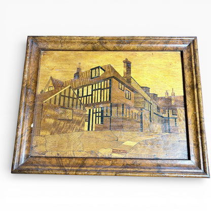 Antique Architectural Wood Marquetry Panel with Walnut Frame