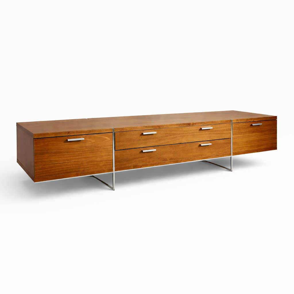 Mid-Century Modern Walnut & Chrome Low Sideboard / Media Unit – Danish