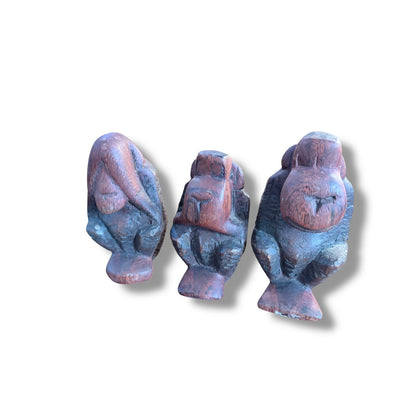 Vintage Hand-Carved Wooden “Three Wise Monkeys” Sculptures – Set of Three