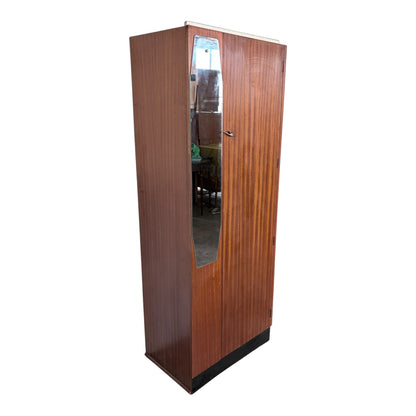 Mid Century Atomic Teak Single Wardrobe with Mirror Door – Compact Hanging Cabinet