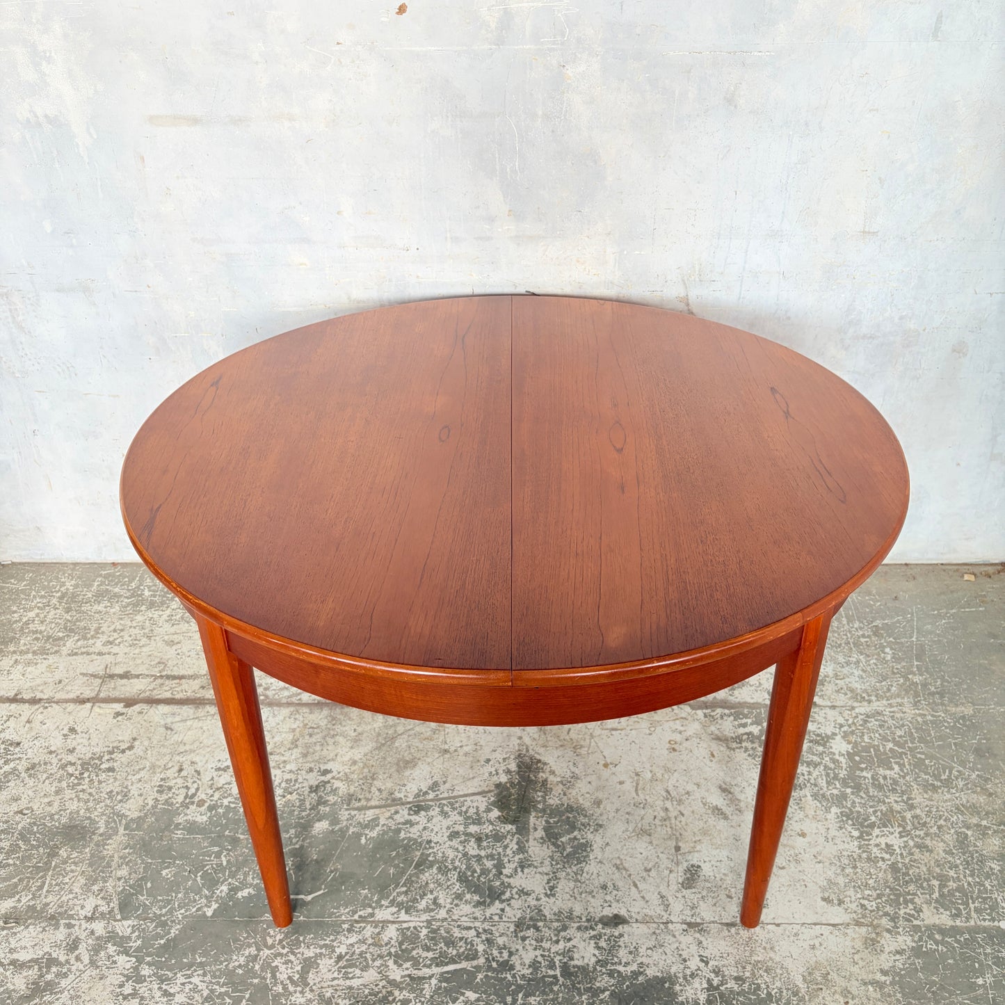 Mid Century Danish Teak Round Extending Dining Table
