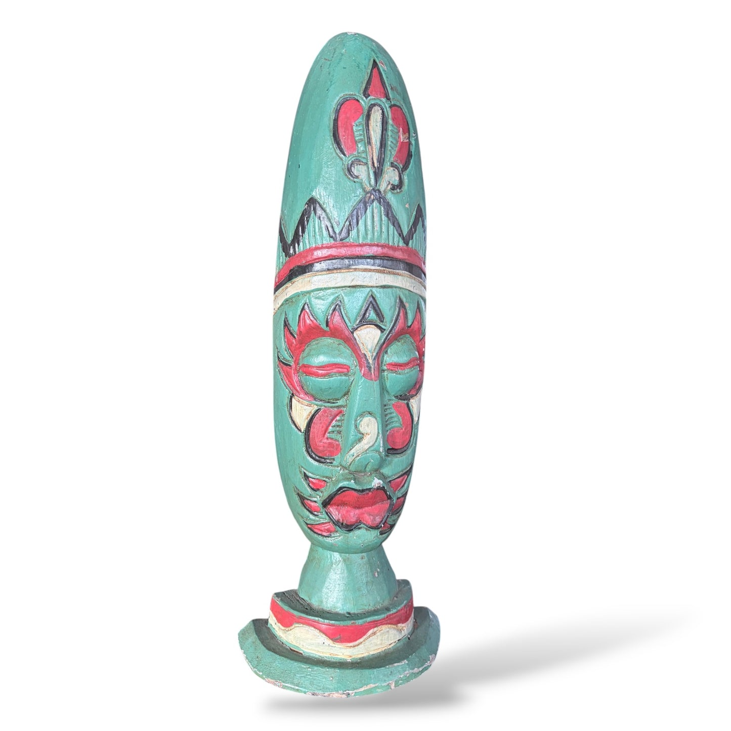 Hand-Carved Totem Sculpture – Vintage Wooden Head, Painted Folk Art Accent
